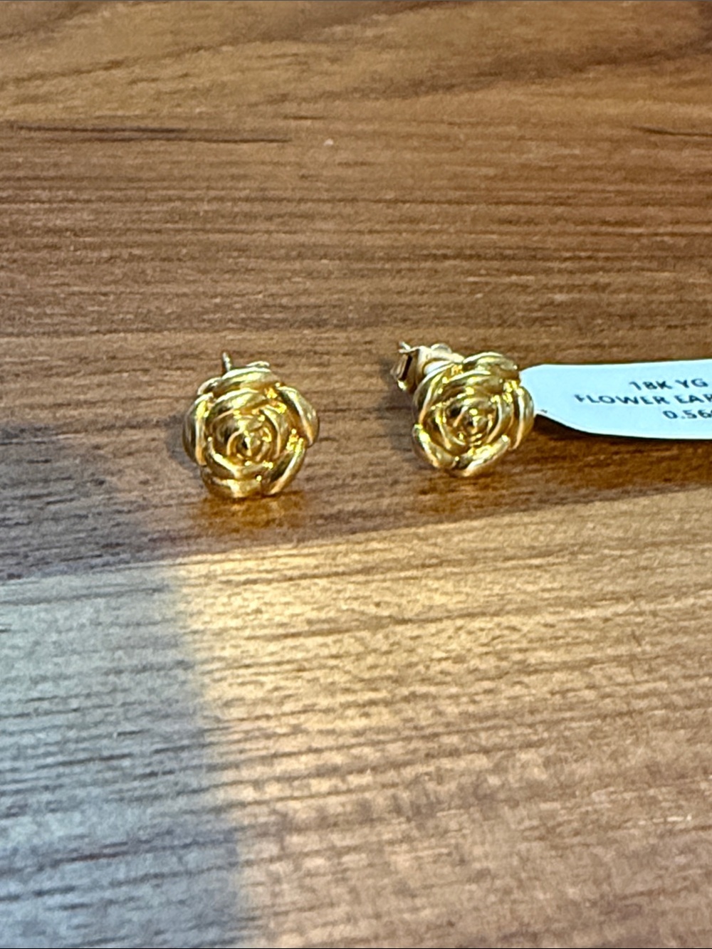 18K Yellow Gold Rose Stud Earrings - Gold Floral Posts
